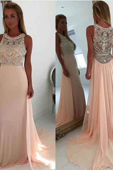 Coral Pink Chiffon Crystals Prom Dresses Sleeveless Beading Popular Long Evening Gown_2