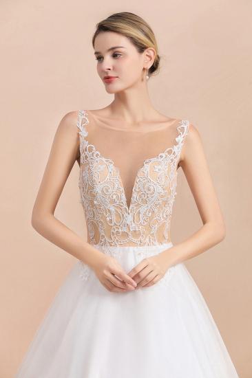 Gorgeous Illusion neck Buttons Sleeveless White Ball Gown Wedding Dress_7