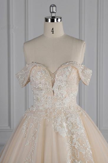 Bradyonlinewholesale Gorgeous Ball Gown Tulle Lace Wedding Dress Champagne Appliques Off-the-Shoulder Bridal Gowns with Beadings On Sale_4
