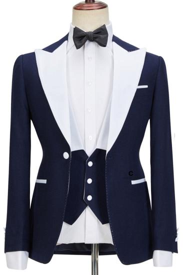 Tyler Stylish Navy Pointed Lapel Slim Fit Three-Piece Mens Suit_1