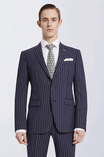 Modern Striped Navy Prom Suit | Mens Narrow Notched Lapel Casual Suit_2