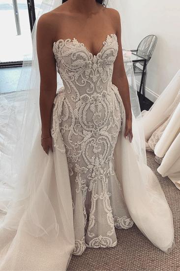 Sweetheart Lace appliques Overskirt Bridal Gowns for Wedding_3