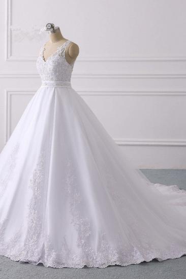 Bradyonlinewholesale Gorgeous V-Neck Satin Tulle Lace Wedding Dress White Appliques Sleeveless Bridal Gowns On Sale_3