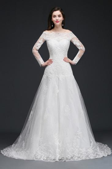 ADELYNN | A-line Sweep-train Ivory Wedding Dress with Lace