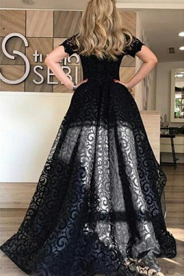 Black Lace Off-the-Shoulder Evening Dress Short Sleeves Hi-Lo Prom Dress_2