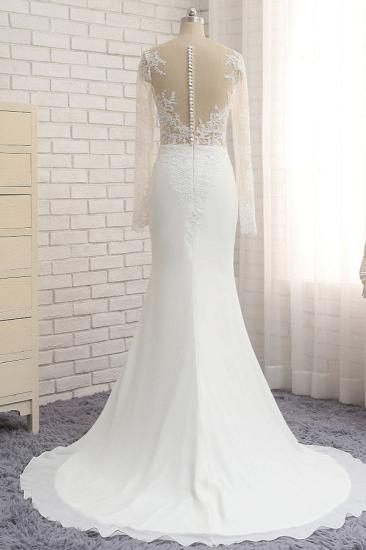 Bradyonlinewholesale Chic Jewel White Chiffon Lace Wedding Dress Long Sleeves Applqiues Bridal Gowns On Sale_2