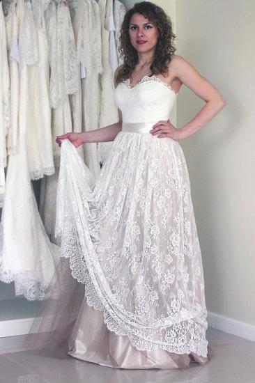 Simple Sweetheart Lace A-line Sash Sleeveless Long Wedding Dress_1