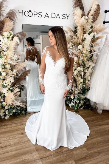 Charming Long Sleeves Wedding Dress Hollow Back Floral Lace Mermaid Bridal Dress