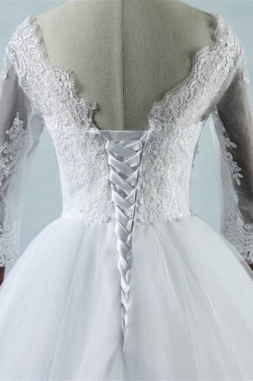 Bradyonlinewholesale Elegant Jewel Tulle Lace Wedding Dress 3/4 Sleeves Appliques A-Line Bridal Gowns On Sale_4