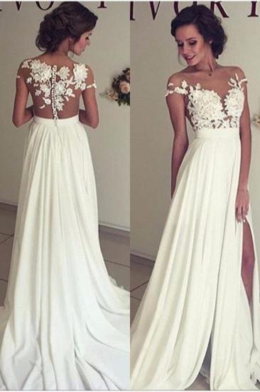 Elegant Lace Appliques Wedding Dress Long Chiffon Split_1