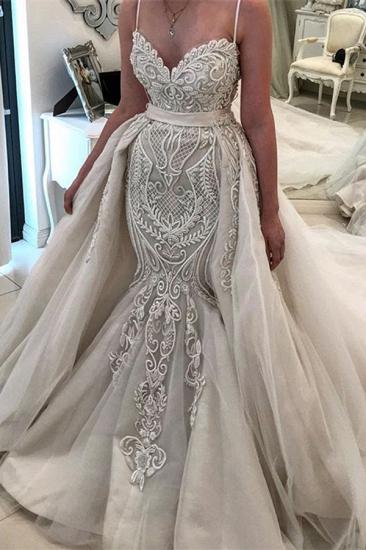 Glamorous Spaghetti-Sreaps Lace Wedding Dress| Ruffles Overskirt Bridal Gowns_1