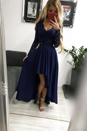 Sexy Long Sleeves Hi-Lo Evening Party Dress V-Neck Long Prom Dress_4