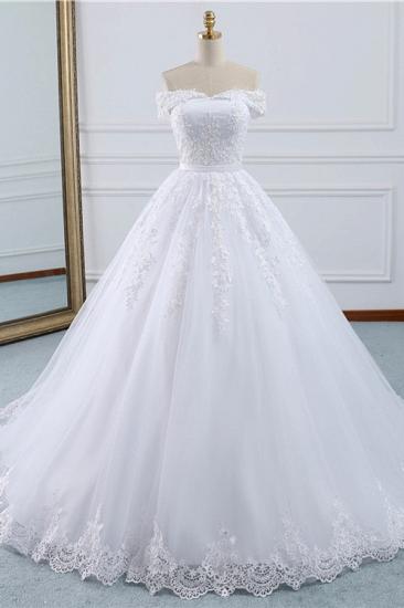 Bradyonlinewholesale Affordable White Off-the-shoulder Lace Wedding Dresses With Appliques Tulle Ruffles Bridal Gowns On Sale
