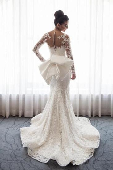 Gorgeous Mermaid Lace Bowknot Wedding Bride Dress| Detachable Overskirt Sleeve Bridal Dress_3
