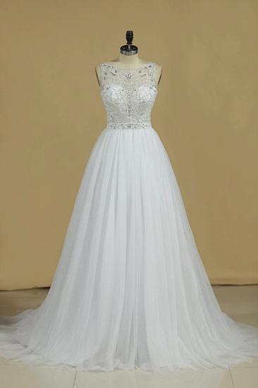 Bradyonlinewholesale Gorgeous Jewel Beadings Tulle Wedding Dress Ruffles Sleeveless Bridal Gowns On Sale_1