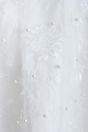 Carnelian | White V-neck Beach Wedding Dress with Pearls on Tulle, Elegant Sleeveless Long length Summer Bridal Gowns_6