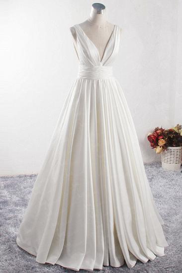 Bradyonlinewholesale Affordable V-neck Satin White Wedding Dress Sleeveless Ruffles Bridal Gowns On Sale_3
