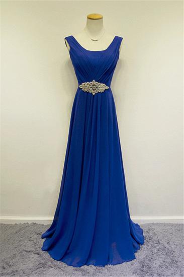 Cheap Blue Chiffon Long Prom Dresses Crystal Elegant Sweep Train Popular Evening Gowns_1