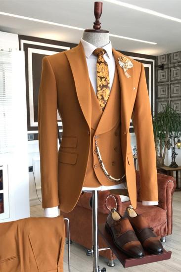 Jacob Stylish Orange Point Lapel Double Breasted Vest Tailored Prom Suit for Men_2