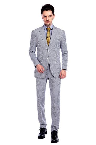 modern grey striped seersucker lounge suit