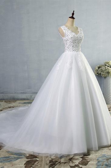 Bradyonlinewholesale Stunning V-Neck Sequins Tulle Wedding Dresses A-Line Lace Appliques Bridal Gowns Online_3