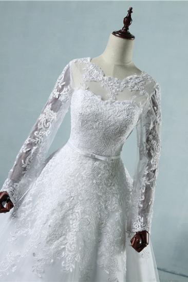 Bradyonlinewholesale Elegant Jewel Tulle Lace Wedding Dress Long Sleeves Appliques A-Line Bridal Gowns On Sale_4