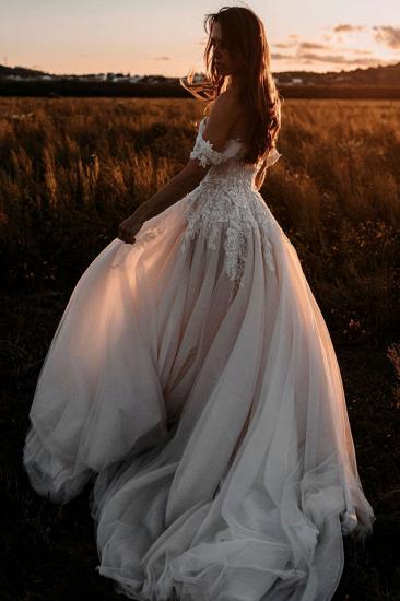 A Line Floor Length boho Heart Neck Wedding Dress | Boho wedding dresses with lace_3