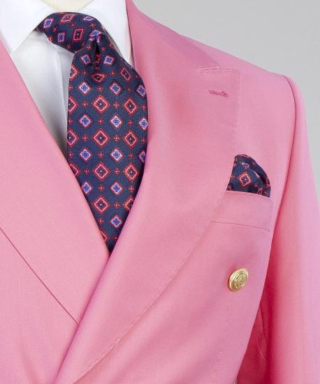 Pink Fashion Double Breasted Peaked Lapel Men Suits_2
