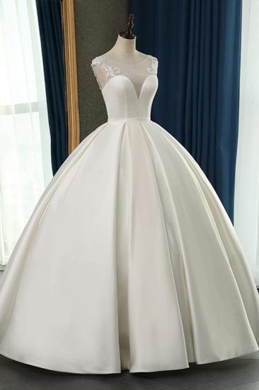 Bradyonlinewholesale Chic Satin Ball Gown Jewel Wedding Dress Sleeveless Appliques Ruffles Bridal Gowns On Sale_4
