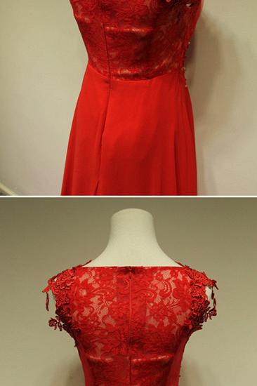 Red Elegant Lace Evening Dresses Sweep Train Zipper Beading Prom Gowns_4