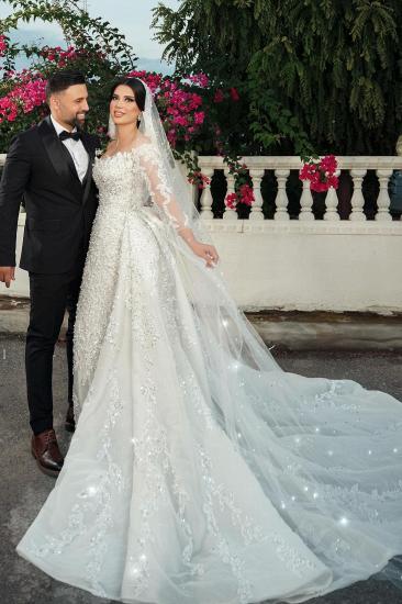 Beautiful Wedding Dresses A Line Lace Wedding Dresses with Sleeves Glitter_3