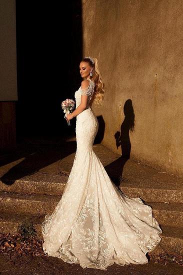 Off the shoulder keywhole mermaid wedding dress with lace appliques_2