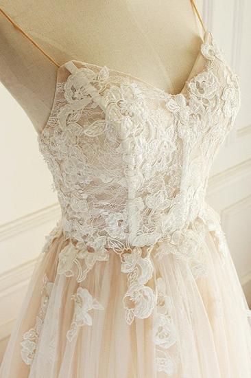 Bradyonlinewholesale Gorgeous Sweetheart Creamy Tulle Wedding Dress Spaghetti Straps Sweep Train Bridal Gowns On Sale_3
