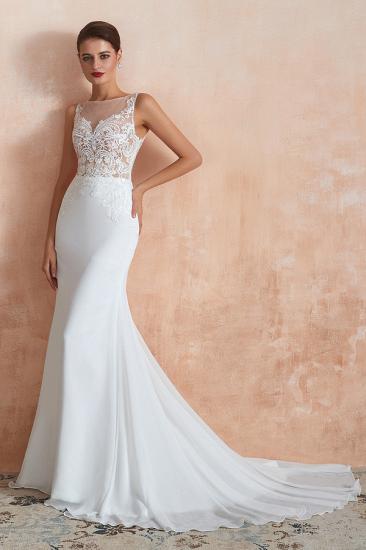 Beautiful Mermaid V-Neck White Lace Wedding Dress Affordable_8