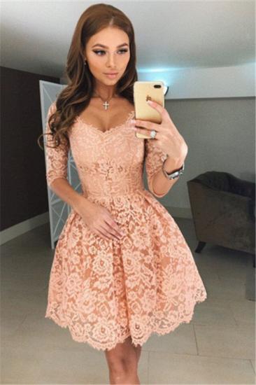 V-neck Half Sleeves Homecoming Dresses Cheap Short Lace Hoco Dress Online