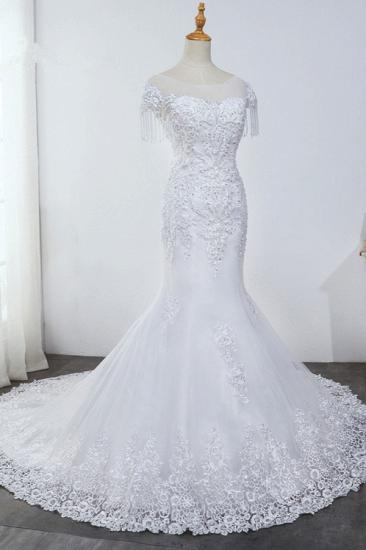 Bradyonlinewholesale Affordable Jewel Mermaid Tulle Lace Wedding Dress Sleeveless Appliques Beading Bridal Gowns with Tassels Online_3
