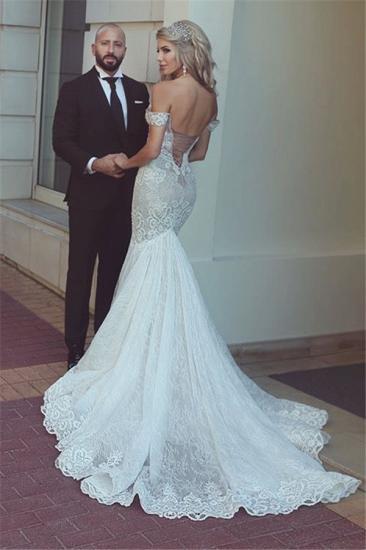 Sexy Mermaid Lace Off-the-Shoulder Wedding Dresses Open Back Bridal Gowns_2