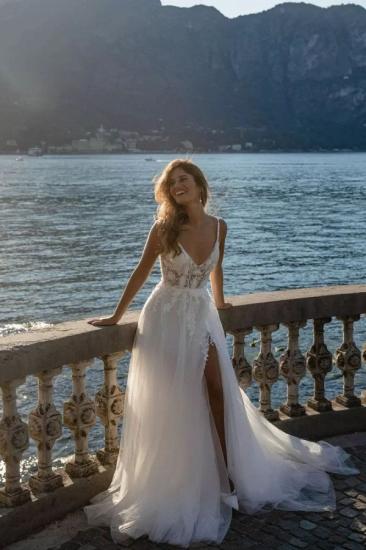 Designer wedding dresses A line | Boho wedding dresses with lace_1