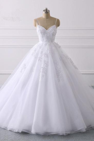 Bradyonlinewholesale Glamorous Spaghetti Straps V-Neck Tulle Wedding Dress Ball Gown Ruffles Appliques Bridal Gowns Online_1