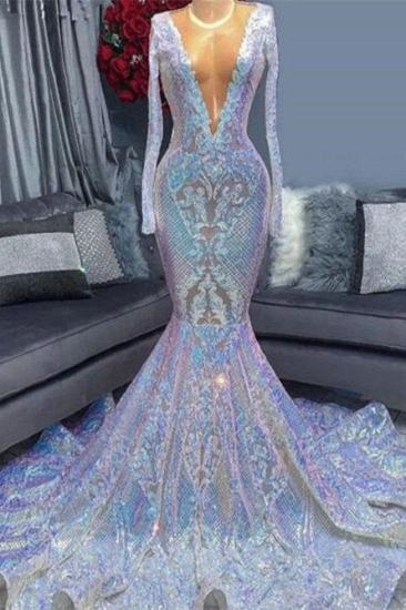 Long sleeves mermaid deep v-neck mermaid prom dress
