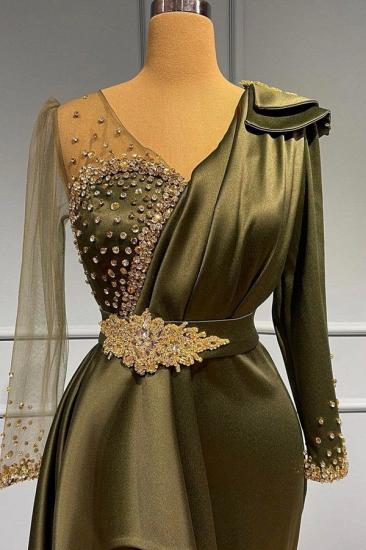 Olive Green Long Glitter with sleeves Evening Dresses | prom dresses_2