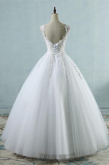 Bradyonlinewholesale Glamorous V-Neck Tulle Lace Beadings Wedding Dress Appliques Tulle Bridal Gowns with Rhinestones_2
