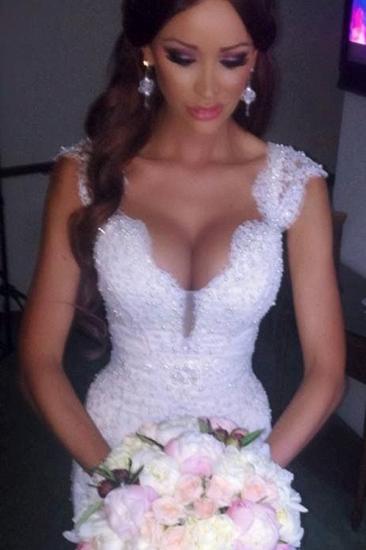 Sexy Mermaid V-neck Wedding Dress Sparkly Lace Bridal Gowns_3
