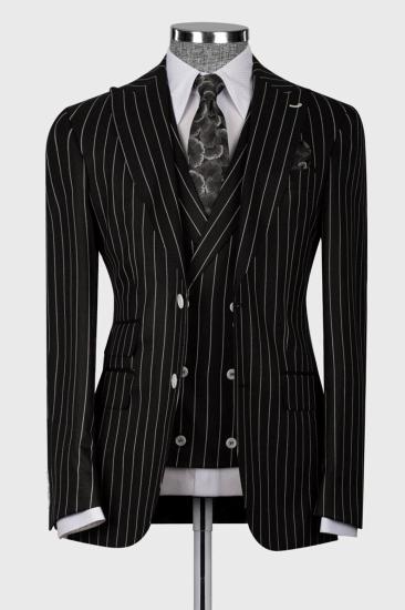 Che Big and Tall 3 Piece Pinstripe Black Business Suit with Waistcoat_1