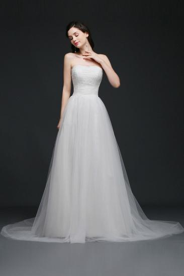 AZARIAH | A-line Strapless Tulle White Wedding Dress With Lace_4