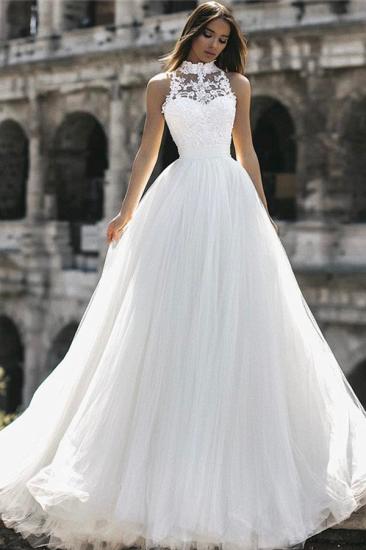 Elegant High Neck Sleeveless Appliques A-Line Floor-Length Wedding Dresses_2
