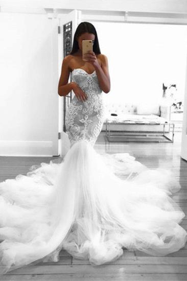 Romantic Sweetheart Lace White Sheer Wedding Dress | Mermaid Bridal Gown_1