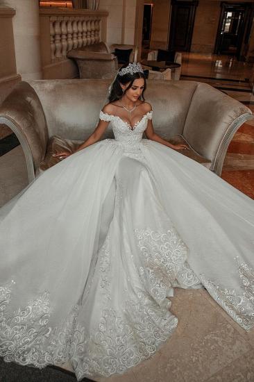 Ivory A-line Princess Off-the-shoulder Lace Wedding Dresses