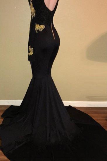Gold Lace Long Sleeve Prom Dress | Sexy Black Open Back Mermaid Evening Dress Cheap_3