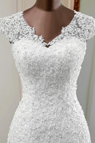 Bradyonlinewholesale Luxury V-Neck Sleeveless White Lace Mermaid Wedding Dresses with Appliques_6